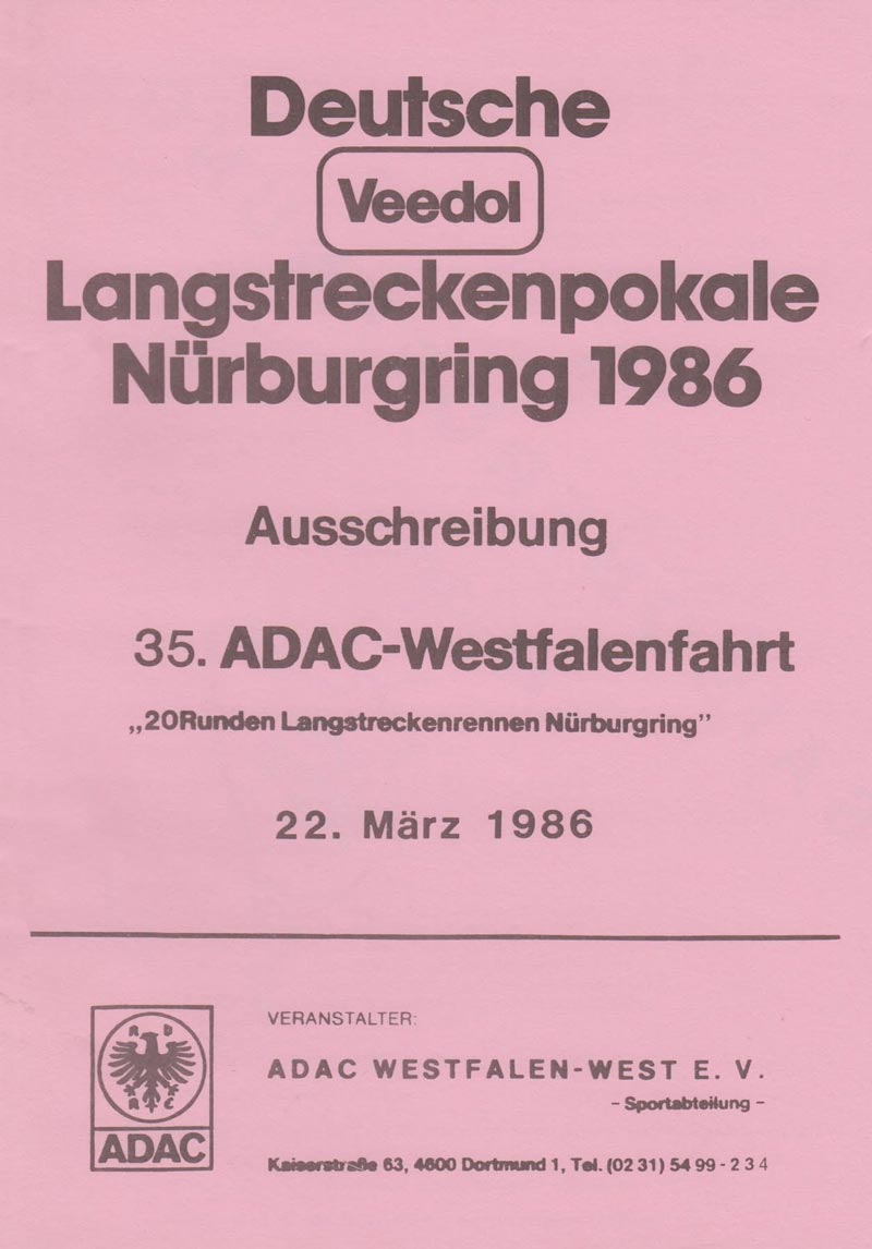 Ausschreibung VLN 1 1986